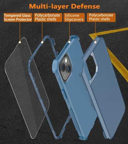 Vista 6 de Diverbox Funda para iPhone 15 [a prueba de golpes] [a prueba de caídas] [protector de pantalla de vidrio templado], funda de protección resistente