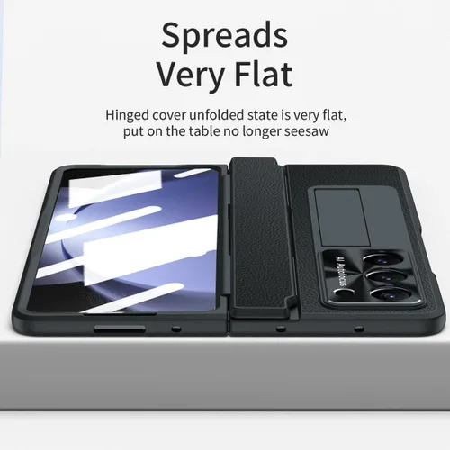 Vista 4 de Funda para Samsung Galaxy Z Fold 5 con soporte para bolígrafo S y soporte para bolígrafo pegable, diseño de una pieza, protección de bisagra