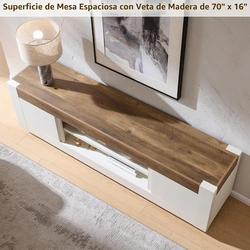 Vista 5 de OKD Soporte de TV moderno de 70 pulgadas para TV de 80 pulgadas, consola Blanco antiguo
