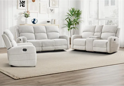 Vista 9 de EBELLO Juego de sofá reclinable manual para sala de estar, sofá reclinable de tela suave para sala de reuniones, respaldo y apoyabrazos acolchados