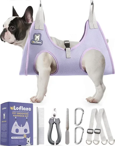 Vista 14 de Loflaze Arnés de Hamaca de Aseo para Perros y Gatos con Cortauñas Recortador de Uñas para Mascotas - Eslinga Colgante para Gatos para Recortar