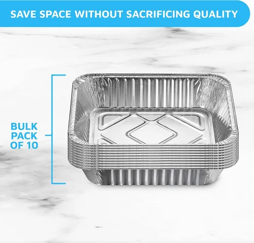 Vista 3 de MontoPack - Bandejas de aluminio con papel de aluminio tamaño medio para asar, juego de 10 unidades de 9x13 para cocinar, hornear y catering