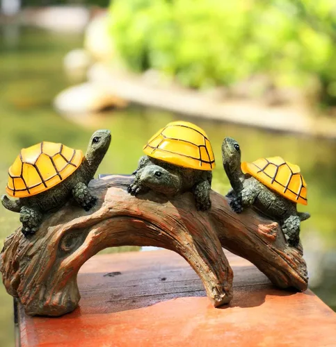 Vista 8 de Tortugas alimentadas por energía solar en troncos para decoración de jardín al aire libre, luz LED, estatuas al aire libre, decoración y regalos
