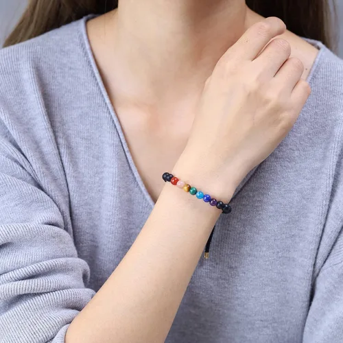 Vista 3 de COAI - Pulsera para mujer con piedras semipreciosas, 7 chakras
