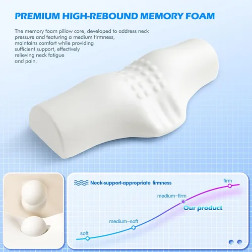 Vista 6 de Almohada cervical cervical para dormir, almohada cervical para aliviar el dolor de cuello, diseño ergonómico con soporte de columna cervical.