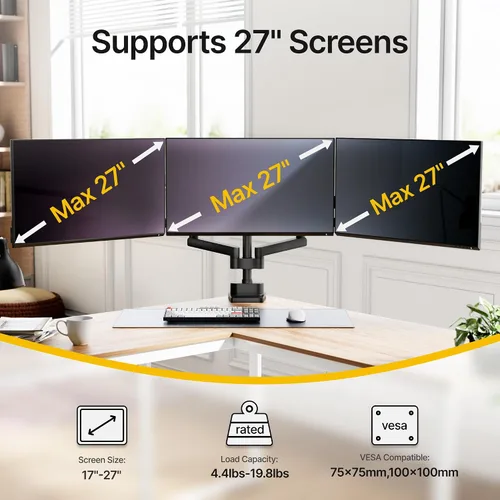 Vista 2 de monTEK Soporte de monitor triple para pantallas de 13 a 27 pulgadas, máximo