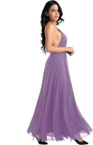 Vista 5 de YiZYiF - Vestido de fiesta de gasa para mujer, sin espalda