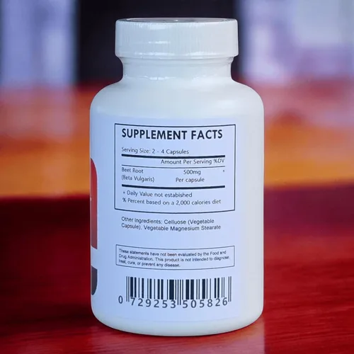 Vista 2 de Cápsulas orgánicas de raíz de remolacha - 120 unidades de 500 mg cada una