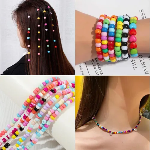 Vista 5 de Cuentas de poni, 4000 unidades, cuentas para pulseras, cuentas para el cabello, cuentas para hacer joyas, cuentas de plástico para manualidades