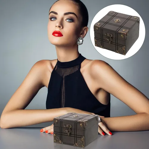 Vista 9 de Alipis Vintage Wooden Jewelry Box Retro Antique Trinket Storage Case with Buckle for Rings Earrings Necklaces Bracelets Retro European