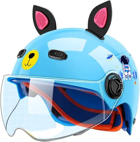 Vista 10 de Lindo casco de motocicleta para niños con orejas de gato, casco ultrafino de media cáscara para motocicleta, casco abierto para motociclista, casco