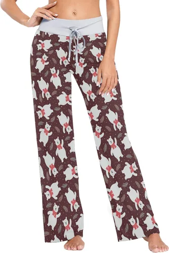 Vista 8 de Pantalones de pijama para mujer, cómodos, casuales, estilo palazzo, con cordón, de pierna ancha Color 1