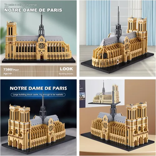 Vista 4 de KLMEi Juego de bloques de construcción de arquitectura famosa mundial, Notre Dame de París, 7380 piezas, kit de modelo grande creativo para adultos