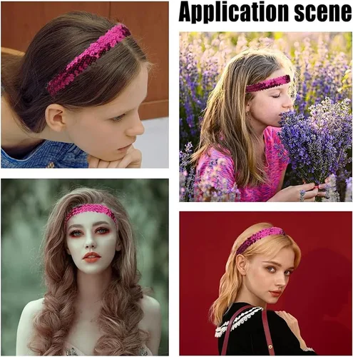 Vista 5 de GORGECRAFT 12 diademas de lentejuelas elásticas con purpurina elástica con purpurina a la moda, juego de accesorios para mujeres, deportes, bailes