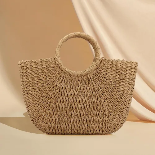 Vista 7 de Bolso de playa de verano para mujer, bolso de paja con asa superior, gran capacidad, bolso de viaje tejido a mano, bolso de paja grande