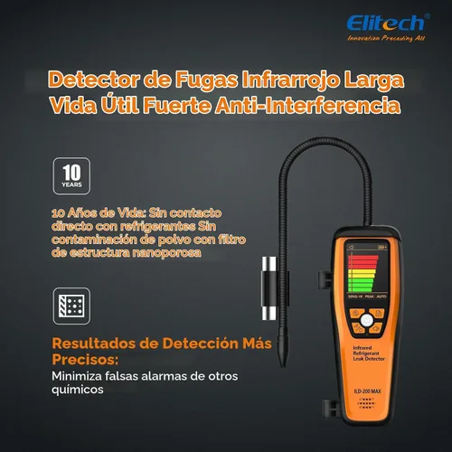 Vista 3 de Elitech Detector de fugas de refrigerante infrarrojo ILD-200 max Detección de fugas HVAC/R de alta precisión, vida útil del sensor de 10 años