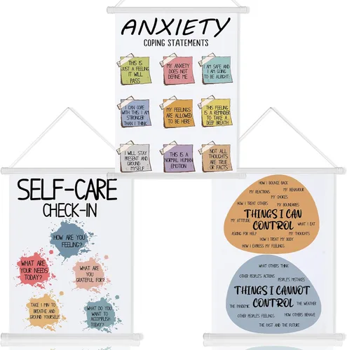 Vista 9 de Gersoniel 3 piezas desafiantes pensamientos negativos terapia, decoración de oficina, pósteres de salud mental, carteles calmantes de esquina