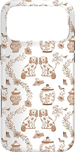 Vista 21 de Funda para iPhone XS Max Preppy Marrón y Blanco Toile Chinoiserie Perros y Jengibre
