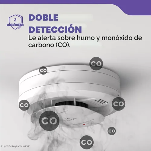 Vista 3 de Kidde - Detector de humo y monóxido de carbono, funciona con pilas AA, alertas de voz, indicadores de luz de advertencia LED, 30CUDR-V