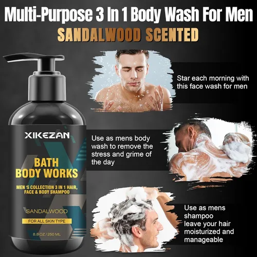 Vista 3 de Regalos para hombres, set de regalo de gel corporal para hombre, limpieza e hidratación de la piel con lavado facial, desodorante, sándalo y colonia