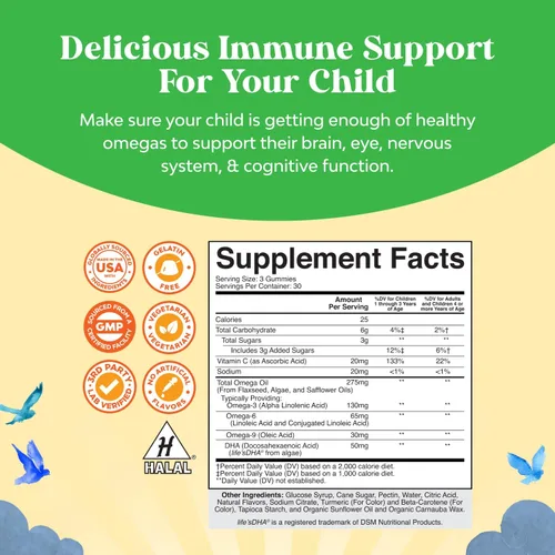 Vista 3 de Paquete de magnesio calmante para niños, gomitas para la salud nerviosa y muscular y DHA para niños, gomitas Omega 3 con Omega vegetariano 3 6 9