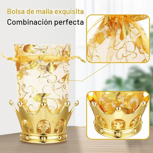 Vista 7 de Copa de corona dorada rellenable con bolsa para dulces, chocolate, pasteles, postres, decoración de almacenamiento para bodas, fiestas de cumpleaños