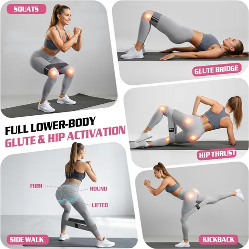Vista 5 de 15 bandas de resistencia de tela para piernas, juego de bandas antideslizantes para entrenamiento, yoga, sentadillas y entrenamiento de cadera, 3