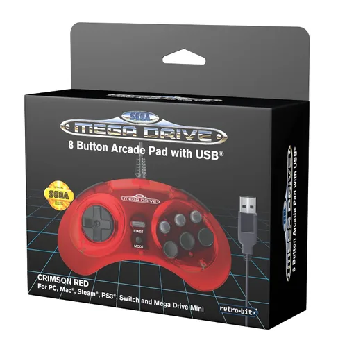 Vista 4 de Retro-Bit Official Sega Mega Drive USB Controller 8-Button Arcade Pad for Sega Genesis Mini, Switch, PC, Mac, Steam, RetroPie, Raspberry Pi - USB