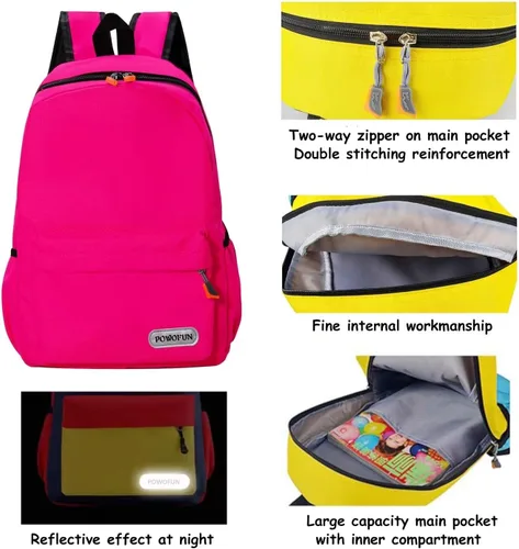 Vista 5 de Mochila para niños de 15 pulgadas, ligera, para escuela primaria, para jardín de infantes, mochila de viaje casual, Rosa, Casual