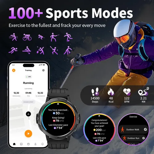 Vista 5 de Rugged Smart Watch for Men with Built-in GPS, 6-Axis Sensor for HIIT/Run Form Analysis, 1.46'' Tactical Smartwatch with Bluetooth Calls, Compass