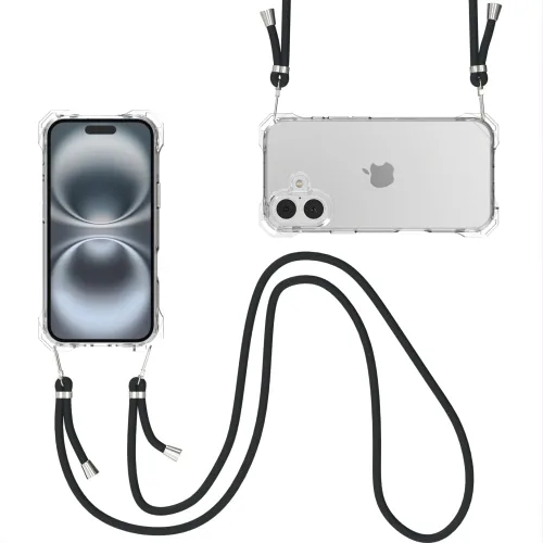 Vista 13 de Funda transparente para iPhone 13 con correa cruzada ajustable desmontable, ajuste delgado, funda protectora a prueba de golpes con cordón de hombro
