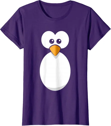 Vista 8 de Camiseta divertida con diseño de cara de pingüino o disfraz fácil, color negro, talla S