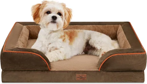 Vista 160 de Comfort Expression - Cama ortopédica para perros medianos, 28 x 19 pulgadas, cama impermeable y de apoyo de espuma con cojines removibles, sofá