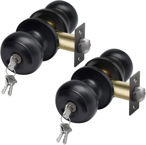 Vista 11 de CML Hardware Pomo de puerta de entrada con llave negra mate para uso exterior e interior, mango redondo de bola de acero inoxidable