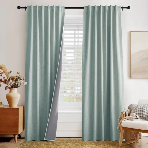Vista 27 de PONY DANCE Cortinas de lino 100% opacas de 63 pulgadas de largo para dormitorio, sala de estar, oscurecimiento completo, bolsillo para barra