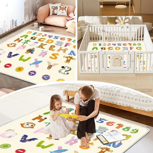 Vista 6 de Tapete de juego para bebé, tapete de espuma de 1 pulgada de grosor de 47 x 47 pulgadas, impermeable y antideslizante para jugar al bebé en el suelo