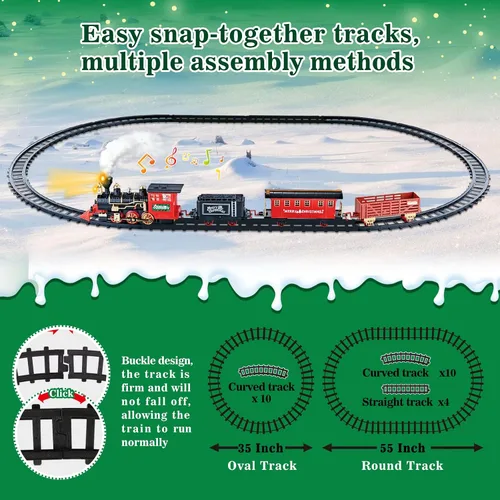 Vista 5 de OleFun Juego de tren, tren eléctrico con vapor de agua, sonidos y luces, modelo de tren de Navidad para debajo del árbol, kit de ferrocarril regalos