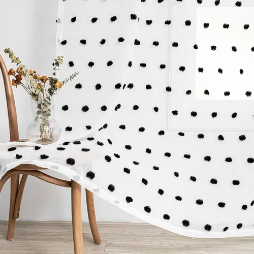 Vista 19 de MYSKY HOME Cortinas rosas para dormitorio de niñas, habitación de guardería, pompones para habitación de niñas y niños, cortinas traslúcidas blancas