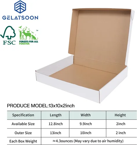 Vista 2 de Juego de 25 cajas de envío blancas de 13 x 10 x 2 pulgadas, cajas de cartón corrugado certificadas por FSC para embalaje, correo, pequeñas empresas