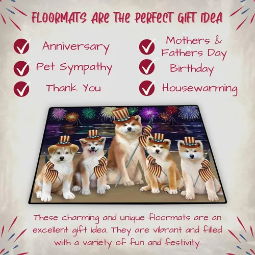Vista 7 de Doggie of the Day Akita Dogs Floor Mat - 4th of July Independence Day - Best Dog Doormat - Protector Decor - Unique Portrait Art - Premium Quality
