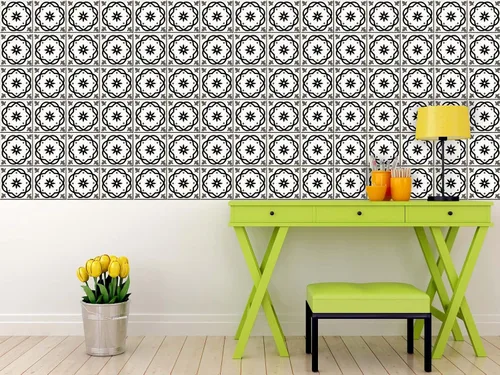Vista 3 de Juego de 24 calcomanías para azulejos de la colección Black & White, para azulejos en muro, para baño y cocina, fácil de aplicar, simplemente