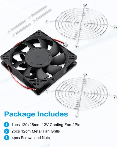Vista 7 de GDSTIME Ventilador de caja de 4.724 in, alta presión de aire de 4.724 in x 0.984 in, 12 V CC, ventilador de enfriamiento sin escobillas 2 pines