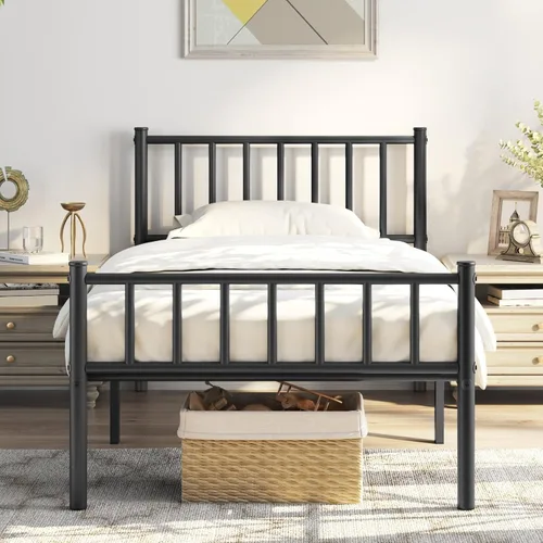 Vista 10 de Topeakmart Marco de cama de metal de tamaño matrimonial con cabecero y Blanco