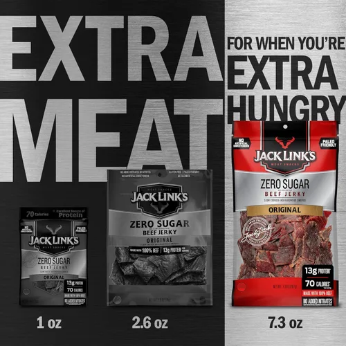 Vista 6 de Jack Link's Carne de res, sin azúcar, aperitivo apto para paleo, sin edulcorantes artificiales, 0.46 oz de proteína y 70 calorías por porción, sin
