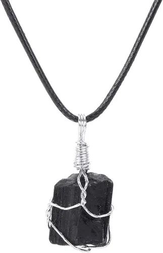 Vista 3 de Holibanna Raw Tourmaline Stones Black Tourmaline Necklace Healing Pendant Necklace for Woman without Leather Rope Random