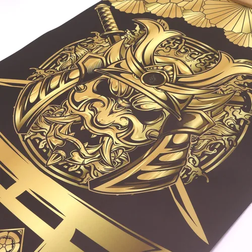 Vista 5 de Warrior's Dreams - Póster impreso en lienzo para pared, con casco blindado, espíritu samurái con pergamino de madera, listo para colgar, decoración