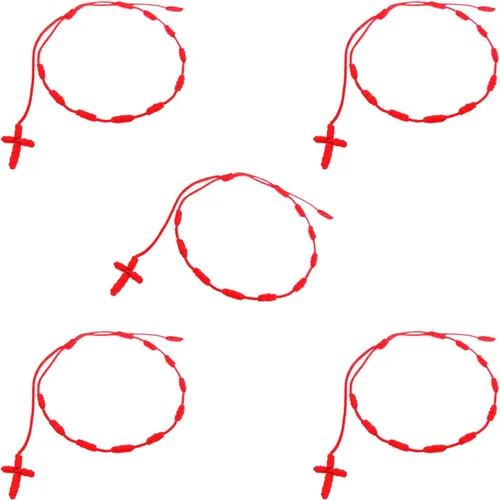 Vista 8 de YouU Juego de 5 pulseras de cruz rosario hechas a mano, pulseras decenarios