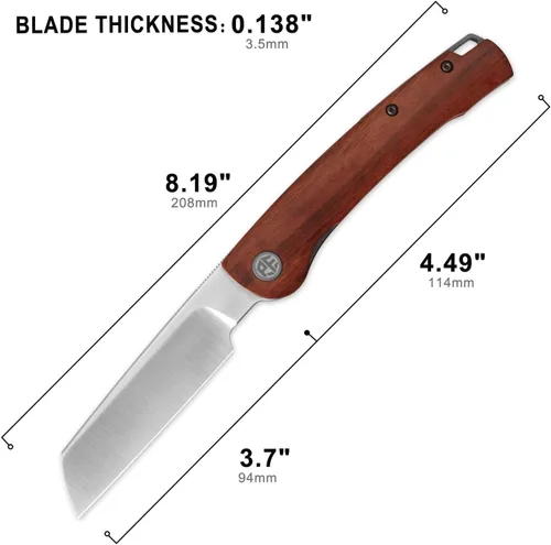 Vista 3 de Petrified fish PFE04 Scholar - Cuchillo plegable, hoja de satén de 3.7 pulgadas, 60.6 in, mango de madera Bubinga de 3.93 oz, cuchillo de bolsillo