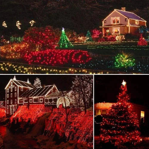 Vista 7 de Toodour Paquete de 2 luces solares de Navidad multicolor y 2 unidades de luces solares rojas de Navidad