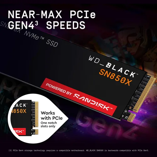 Vista 8 de WD_BLACK SN850X 1TB NVMe SSD - M.2 2280, velocidades de lectura de hasta 7,300 MB/s, velocidades de escritura de hasta 6,300 MB/s, expansión